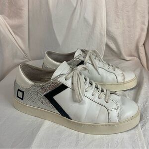 D.A.T.E Sliver Metallic White Leather Sneakers